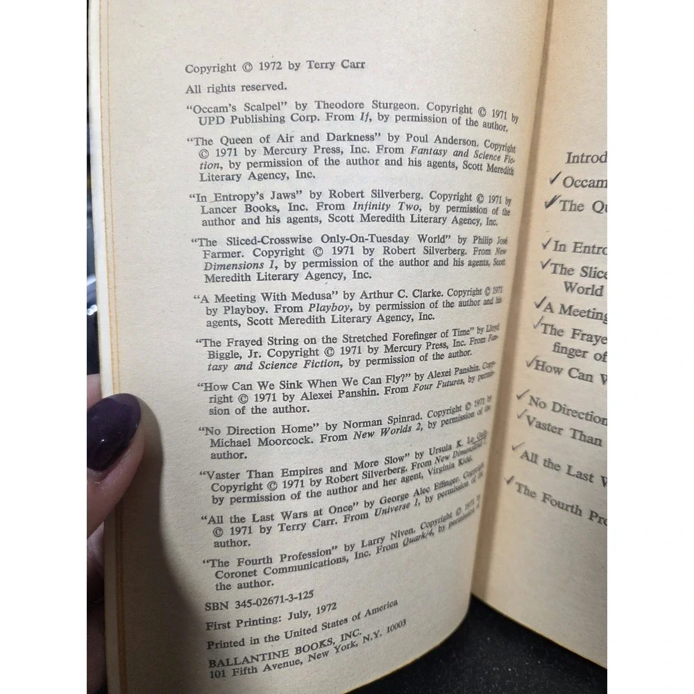 THE BEST SCIENCE FICTION OF THE YEAR #1 - EDITED BY TERRY CARR - VINTAGE 1972‎